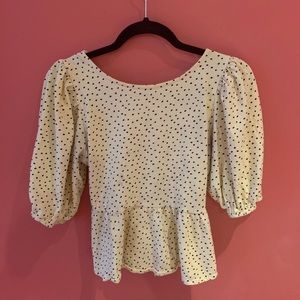 Yellow PolkaDot Puff Sleeve Open Back Lace up Top
